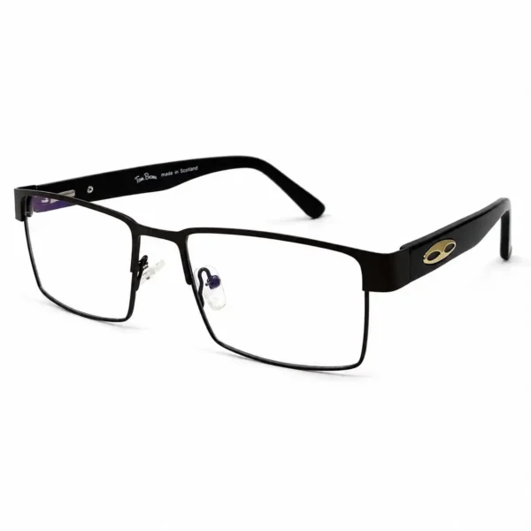 Optical EV2K-0112 Rectangular Metal Eyeglasses in Dark Brown Frame with Gold Oval Emblem