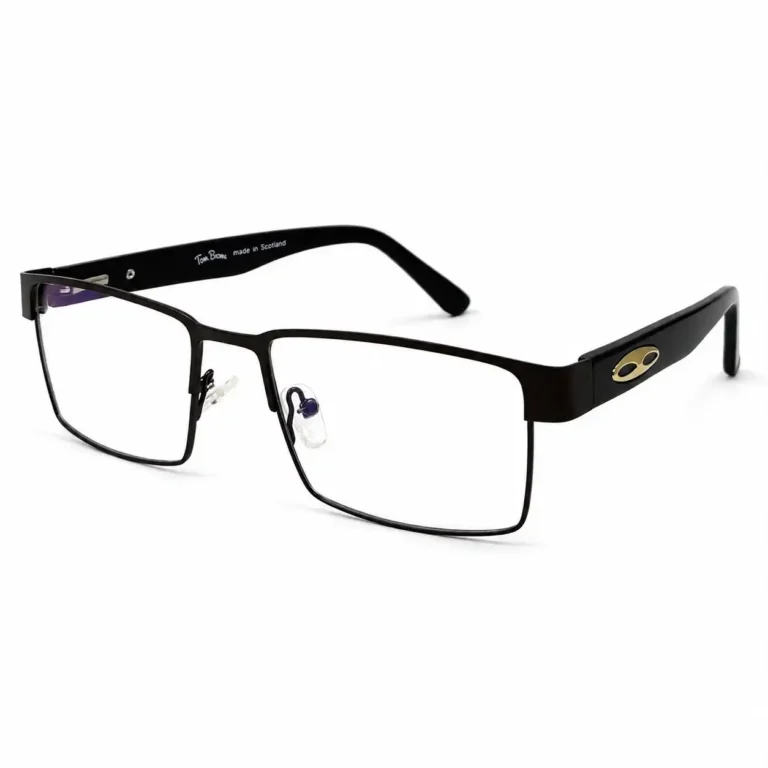 Optical EV2K-0112 Rectangular Metal Eyeglasses in Dark Brown Frame with Gold Oval Emblem