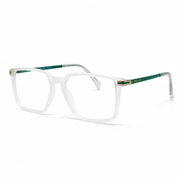 Optical EV2K-0066 Oversized Square Navigator Acetate Eyeglasses in Frosted White Frame with Green Temples