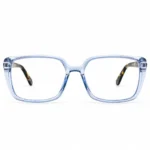 Light sky blue transparent square eyeglasses frame, front view