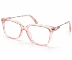 Optical EV2K-0068 Sleek Square Full Rim Eyeglasses in Blush Pink, soft pink crystal frame with silver metal temple arms, a pink striped hinge accent and pink marble-pattern temple tips