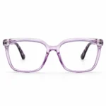 Optical EV2K-0068 Sleek Square Full Rim Eyeglasses in Lilac, front view of a translucent lilac crystal frame with clear demo lenses and purple patterned temples