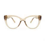Optical EV2K-0071 Elegant Cat Eye Full Rim Eyeglasses in Crystal Champagne, front view of a translucent champagne crystal frame with upswept outer corners, a softly curved bridge and clear demo lenses