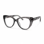 Optical EV2K-0071 Elegant Cat Eye Full Rim Eyeglasses in Crystal Grey, translucent smoky grey crystal frame with upswept outer corners and grey chevron-patterned temples with textured detailing
