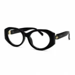 Optical EV2K-0072 Bold Oval Full Rim Eyeglasses in glossy Black with angular outer corners, wide temples and gold-tone textured temple accent