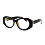 Optical EV2K-0072 Bold Oval Full Rim Eyeglasses in Black Tortoise with amber inner lining, glossy black temples and gold-tone temple accent