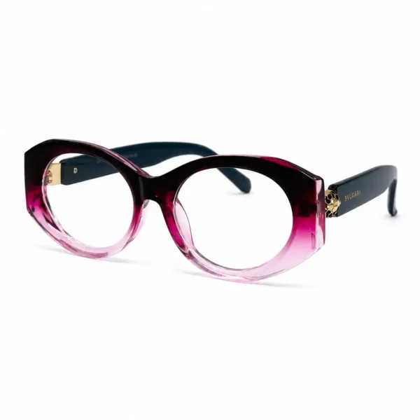 Optical EV2K-0100 Bold Oval Full Rim Eyeglasses in Burgundy Pink Gradient crystal frame with dark navy temples and gold-tone temple accent