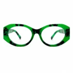 Optical EV2K-0072 Bold Oval Full Rim Eyeglasses front view in vivid Green Tortoise with black marbled pattern and broad angular frame sides