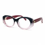 Optical EV2K-0072 Bold Oval Full Rim Eyeglasses in Navy Light Pink Gradient crystal frame with glossy red temples and gold-tone temple accent