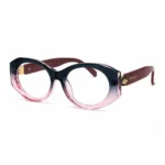 Optical EV2K-0072 Bold Oval Full Rim Eyeglasses in Navy Pink Gradient crystal frame with burgundy temples and gold-tone temple accent