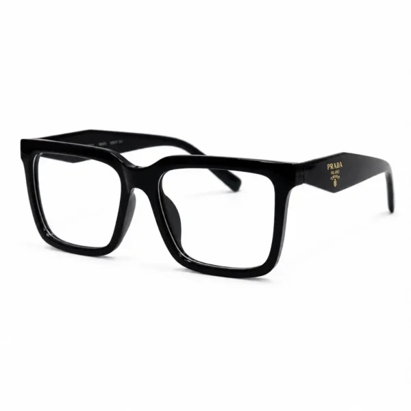 Optical EV2K-0073 Bold Square Full Rim Eyeglasses in glossy Black with thick oversized frame and faceted diamond-shaped temples