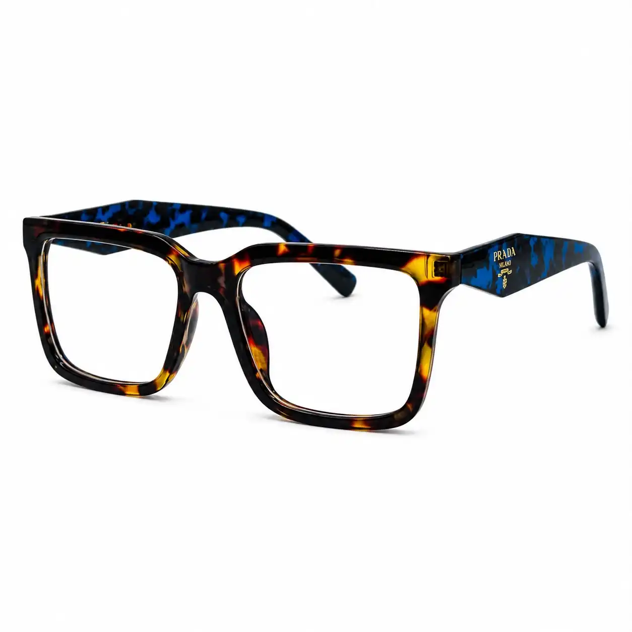 optical-ev2k-0073-blue-tortoise-square-eyeglasses Optical EV2K-0073 Bold Square Full Rim Eyeglasses in Blue Tortoise with amber tortoise front and blue patterned faceted temples