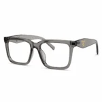 Optical EV2K-0073 Bold Square Full Rim Eyeglasses in translucent Crystal Grey with oversized square front and faceted diamond-shaped temples