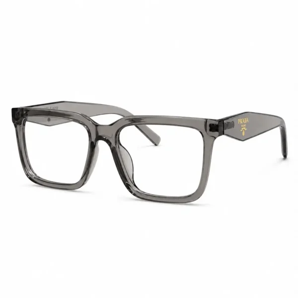 Optical EV2K-0073 Bold Square Full Rim Eyeglasses in translucent Crystal Grey with oversized square front and faceted diamond-shaped temples