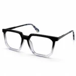 Optical EV2K-0074 Modern Geometric Square Eyeglasses in Black Clear Gradient fading from a solid black top to a transparent bottom with patterned temple tips
