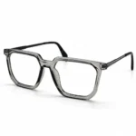 Optical EV2K-0074 Modern Geometric Square Eyeglasses in translucent Crystal Grey with chamfered corners and black metal temples