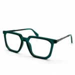 Optical EV2K-0074 Modern Geometric Square Eyeglasses in Matte Emerald Green with chamfered corners and gunmetal temples