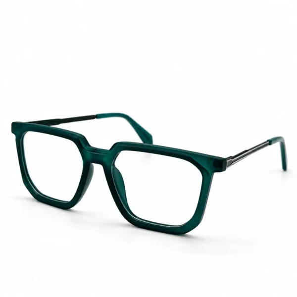 Optical EV2K-0074 Modern Geometric Square Eyeglasses in Matte Emerald Green with chamfered corners and gunmetal temples