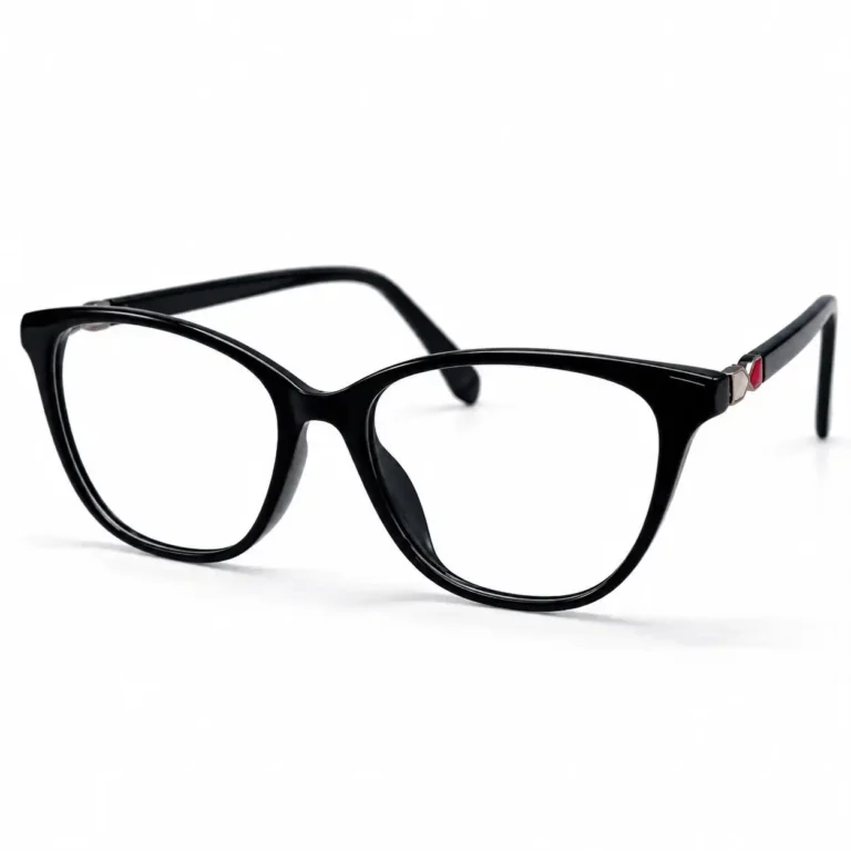Optical EV2K-0075 Elegant Cat Eye Eyeglasses in glossy Black with slim temples and a metal hinge accent with a small red detail