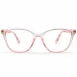 Optical EV2K-0075 Elegant Cat Eye Eyeglasses front view in translucent Crystal Pink with pink and white patterned temples