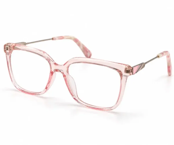 Optical EV2K-0076 Chic Soft Square Eyeglasses in translucent Crystal Sky Blue with slim silver metal temples, tortoise temple tips and a turquoise hinge accent