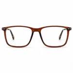 Optical EV2K-0077 Classic Rectangular Eyeglasses front view in translucent Crystal Brown with front corner rivets and tortoise temple tips