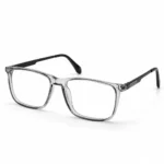 Optical EV2K-0077 Classic Rectangular Eyeglasses in translucent Crystal Grey with black metal temples and a striped hinge accent