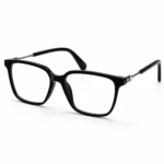 Optical EV2K-0078 Chic Square Eyeglasses in glossy Black with slim metal temples and a small striped hinge accent