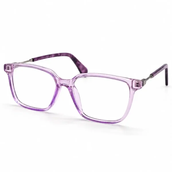 Optical EV2K-0078 Chic Square Eyeglasses in translucent Crystal Lavender with slim metal temples and purple patterned temple tips