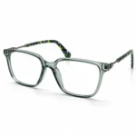 Optical EV2K-0078 Chic Square Eyeglasses in translucent Crystal Sage Green with slim metal temples and green patterned temple tips