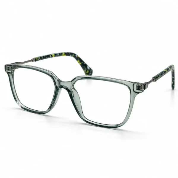 Optical EV2K-0078 Chic Square Eyeglasses in translucent Crystal Sage Green with slim metal temples and green patterned temple tips
