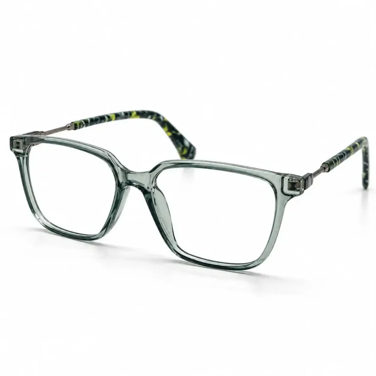 Optical EV2K-0078 Chic Square Eyeglasses in translucent Crystal Sage Green with slim metal temples and green patterned temple tips