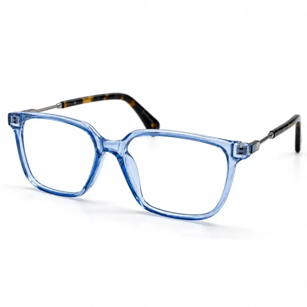 Optical EV2K-0078 Chic Square Eyeglasses in translucent Crystal Sky Blue with slim metal temples and tortoise temple tips