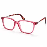Optical EV2K-0078 Chic Square Eyeglasses in translucent Rose Red with slim metal temples and red tortoise temple tips