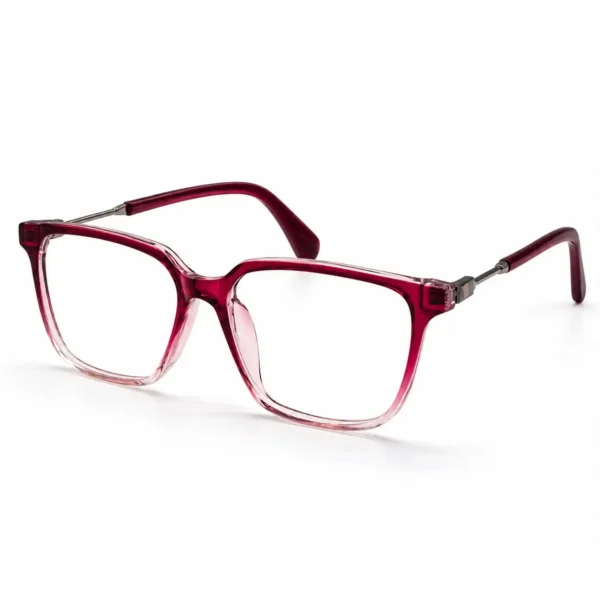 Optical EV2K-0078 Chic Square Eyeglasses in Wine Red Gradient fading from deep red at the top to clear at the bottom with slim metal temples