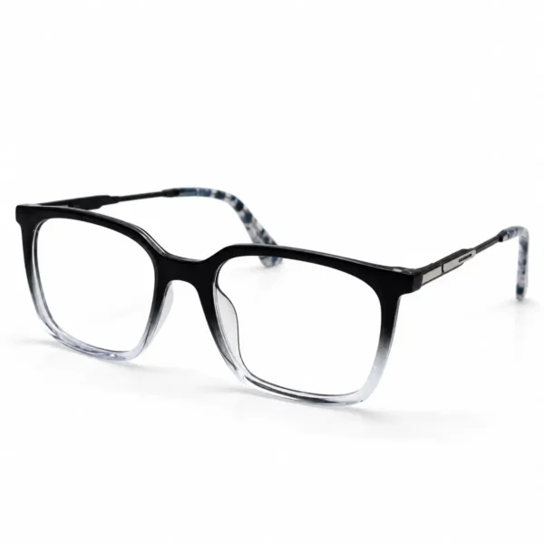 Optical EV2K-0079 Modern Square Eyeglasses in Black Clear Gradient fading from black at the top to transparent at the bottom with patterned temple tips