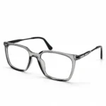 Optical EV2K-0079 Modern Square Eyeglasses in translucent Crystal Grey with slim black metal temples and a slot-style silver hinge accent