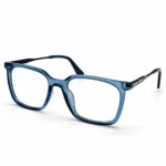 Optical EV2K-0079 Modern Square Eyeglasses in translucent Crystal Steel Blue with slim dark metal temples and a slot-style silver hinge accent