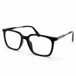 Optical EV2K-0079 Modern Square Eyeglasses in Matte Black with slim black metal temples and a slot-style silver hinge accent