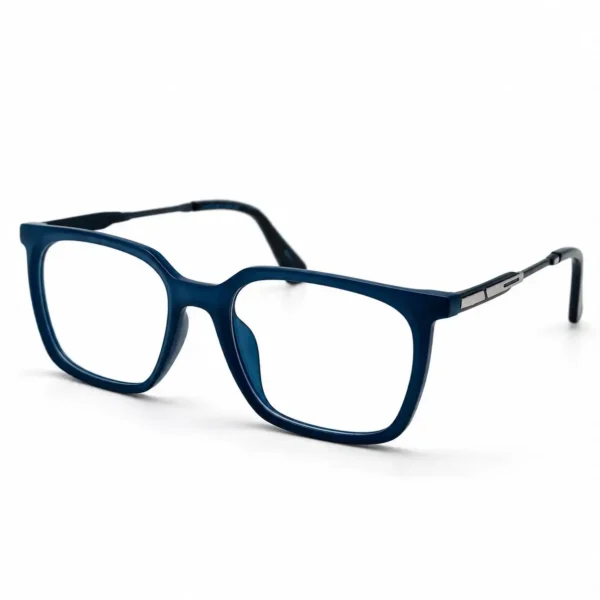 Optical EV2K-0079 Modern Square Eyeglasses in Matte Navy Blue with slim dark metal temples and a slot-style silver hinge accent