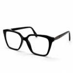 Optical EV2K-0080 Elegant Oversized Square Eyeglasses in glossy Black with a wide top, tapered lower rims and a hexagonal metal hinge accent