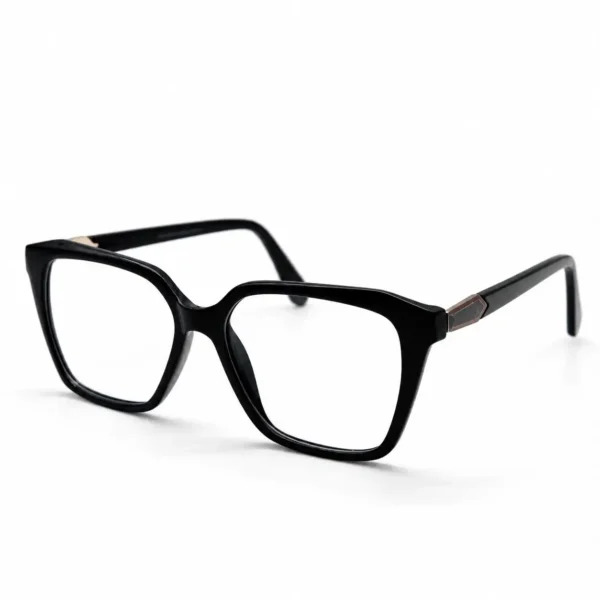 Optical EV2K-0080 Elegant Oversized Square Eyeglasses in glossy Black with a wide top, tapered lower rims and a hexagonal metal hinge accent