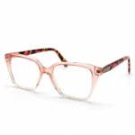 Optical EV2K-0080 Elegant Oversized Square Eyeglasses in Wine Red Gradient fading from deep red at the top to clear at the bottom with purple patterned temples