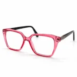 Optical EV2K-0080 Elegant Oversized Square Eyeglasses in translucent Rose Red with black marbled temples and a hexagonal metal hinge accent
