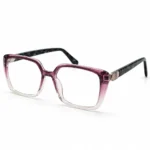 Optical EV2K-0081 Stylish Square Eyeglasses in Plum Pink Gradient fading to clear with grey marbled temples and an oval striped metal hinge accent