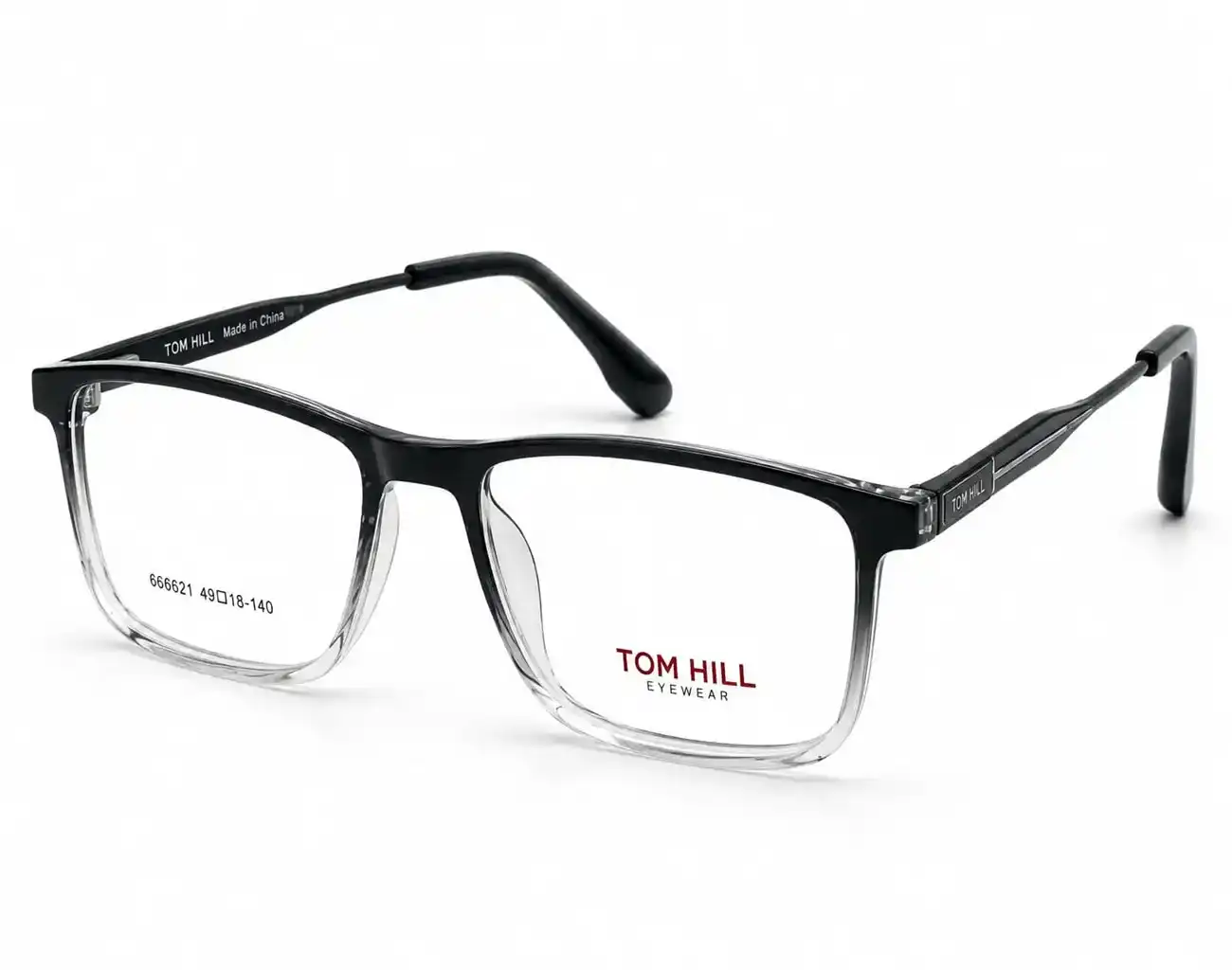 optical-ev2k-0149-black-clear-gradient-rectangle-eyeglasses Optical EV2K-0149 Classic Rectangle Full Rim Eyeglasses in Black Clear Gradient with black top rim fading into a clear lower rim
