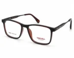 Optical EV2K-0149 Classic Rectangle Full Rim Eyeglasses in Brown Black with amber inner rim and slim metal temples with silver logo plate