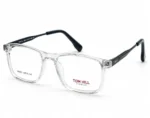 Optical EV2K-0149 Classic Rectangle Full Rim Eyeglasses in Crystal Clear with transparent front and dark navy metal temples
