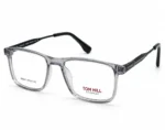 Optical EV2K-0149 Classic Rectangle Full Rim Eyeglasses in Crystal Grey with translucent smoky front and black metal temples