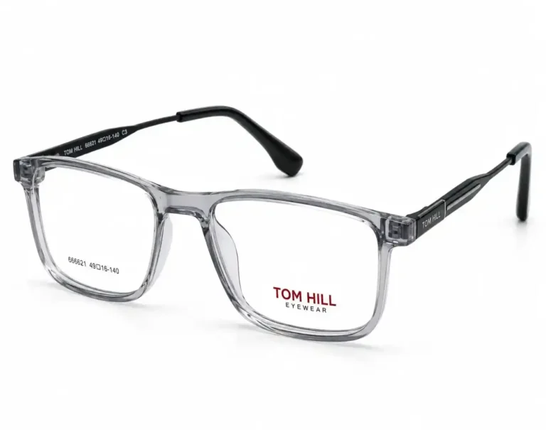 Optical EV2K-0149 Classic Rectangle Full Rim Eyeglasses in Crystal Grey with translucent smoky front and black metal temples